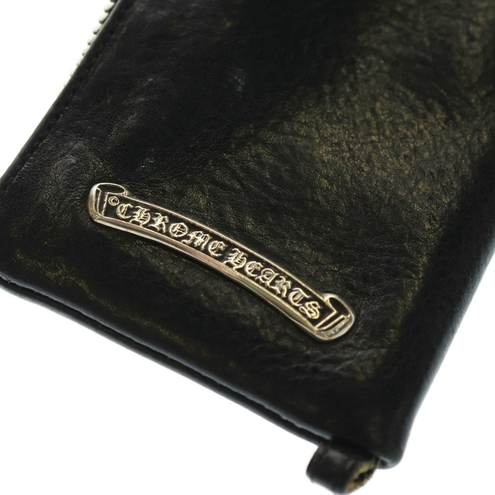 CHROME HEARTS(クロムハーツ) ONE TRILLION DLRS CEME ワン トリリオン ドルズ セメタリークロスパッチ付き ダガー ラウンド ジップ ヘビーレザー コインケース ブラック