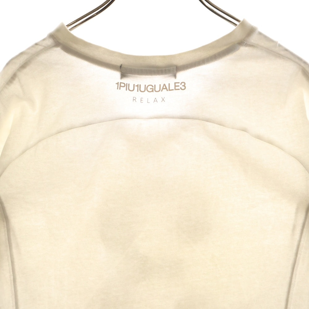 1 PIU 1 UGUALE 3(ウノピゥウノウグァーレトレ) ラインストーン ナンバリング クルーネック半袖Tシャツカットソー ホワイト レディース