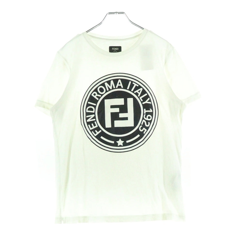 FENDI(フェンディ) フロント サークルロゴ クルーネック半袖Tシャツカットソー ホワイト レディース FY0894A4PP