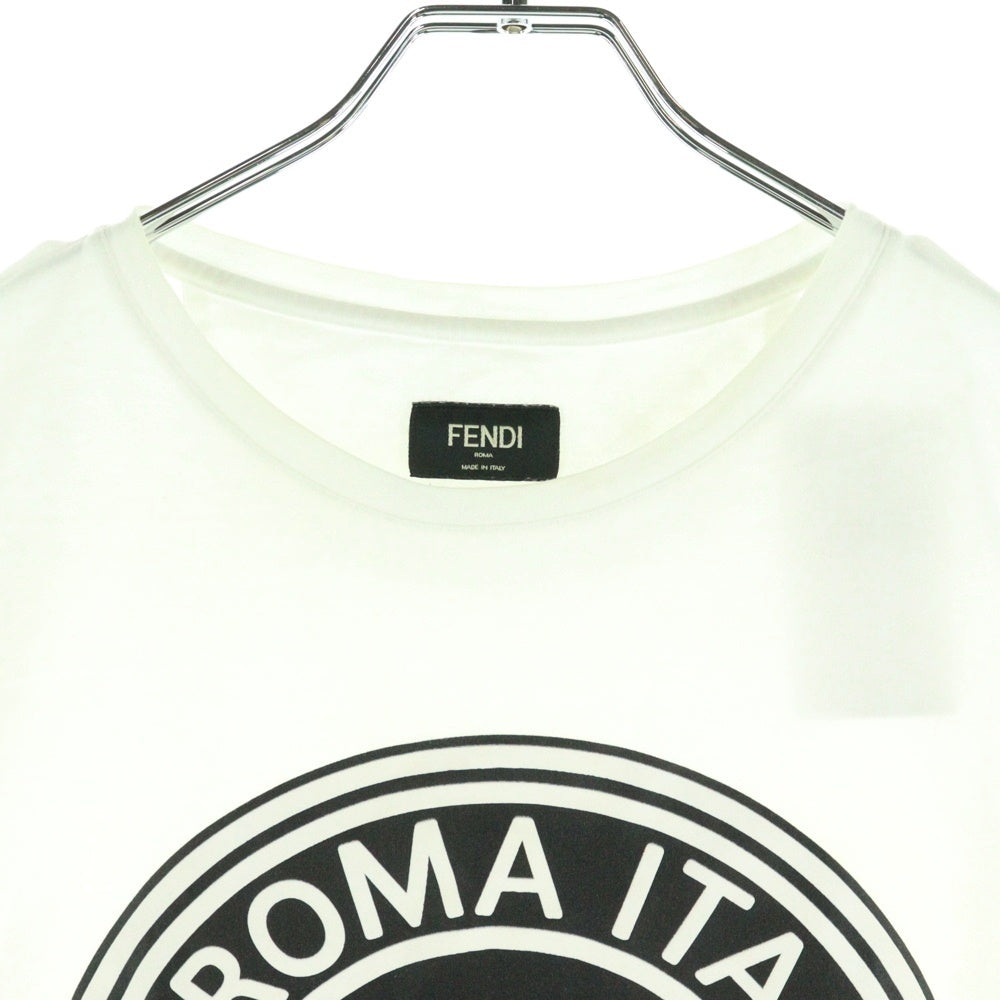 FENDI(フェンディ) フロント サークルロゴ クルーネック半袖Tシャツカットソー ホワイト レディース FY0894A4PP