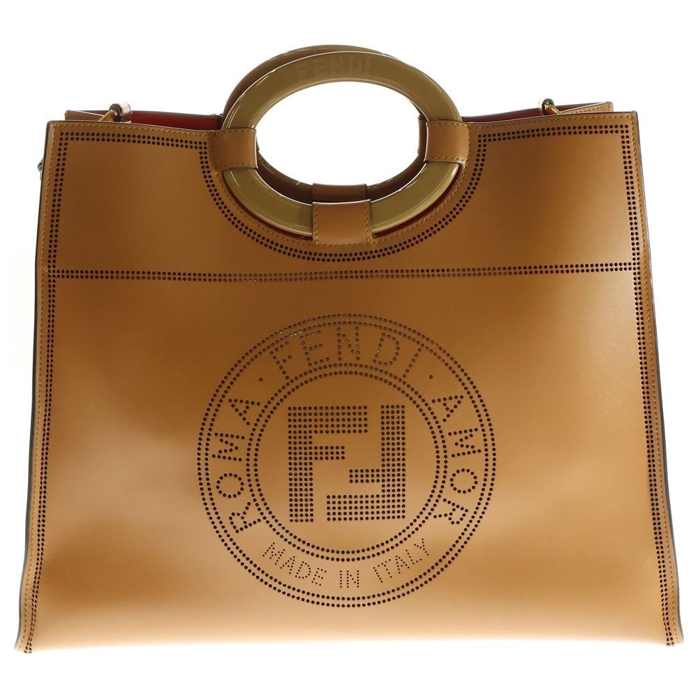 FENDI(フェンディ) Runaway Shopper 8BH360 ラナウェイ ショッパー パーフォレイテッド レザー 2way トートバッグ ショルダーバッグ ブラウン