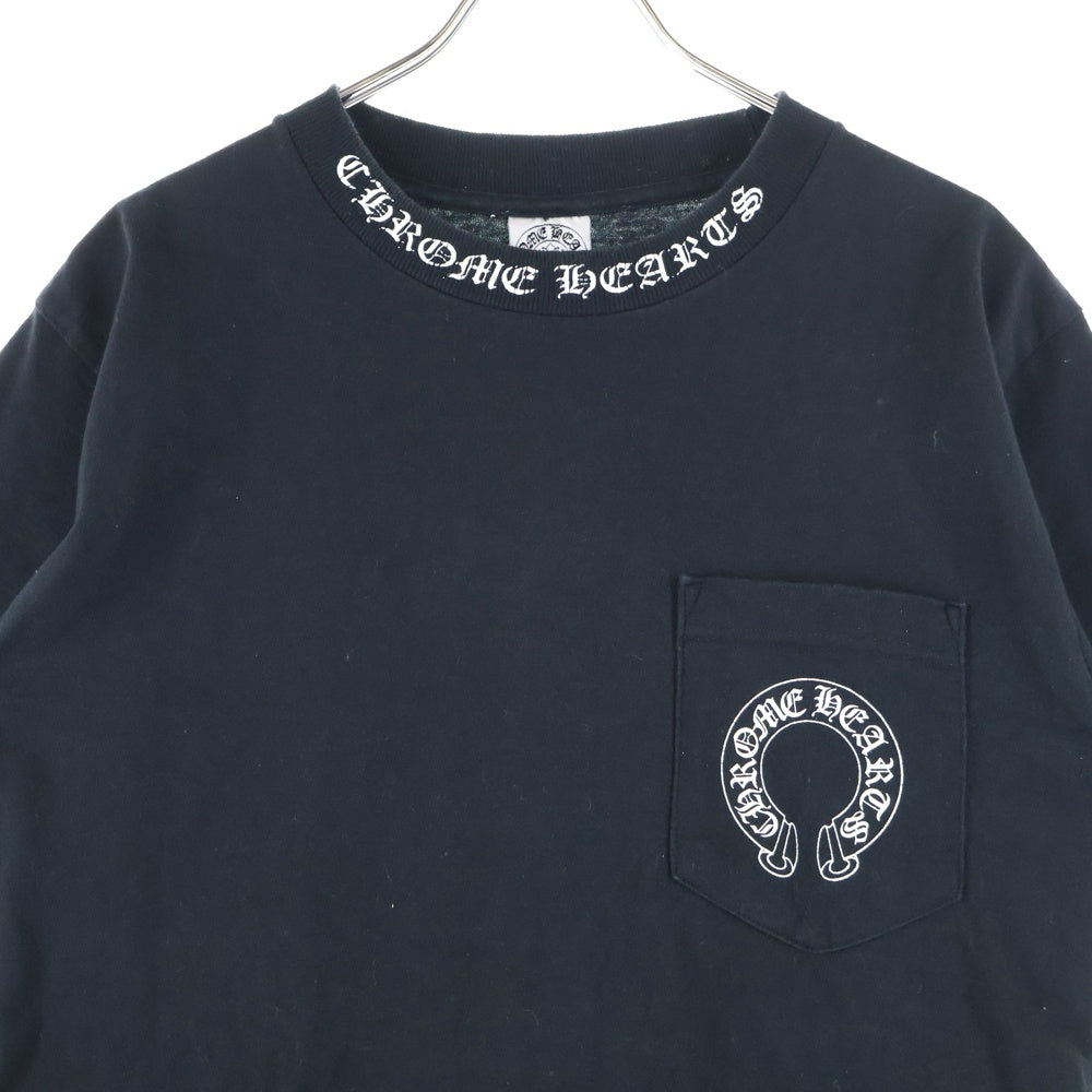 CHROME HEARTS(クロムハーツ) OLD NECK LOGO T-SHIRTS オールド ネックロゴ半袖カットソー 半袖Tシャツ ホースシューバッククロス ブラック
