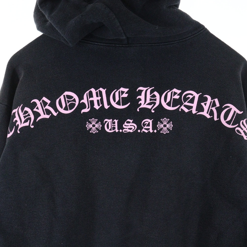 CHROME HEARTS(クロムハーツ) ×MATTY BOY PPO マッティボーイ バックアーチロゴプリント フローラル プルオーバー パーカー フーディ ブラック/ピンク