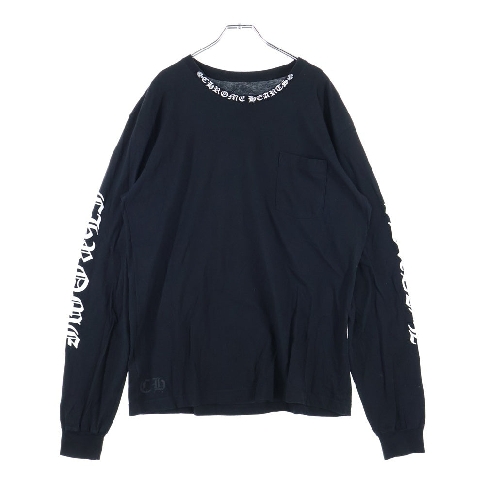 CHROME HEARTS(クロムハーツ) CH LS 1 ネックロゴプリント長袖カットソー 長袖Tシャツ ロングスリーブカットソー ロンT アームロゴ ブラック