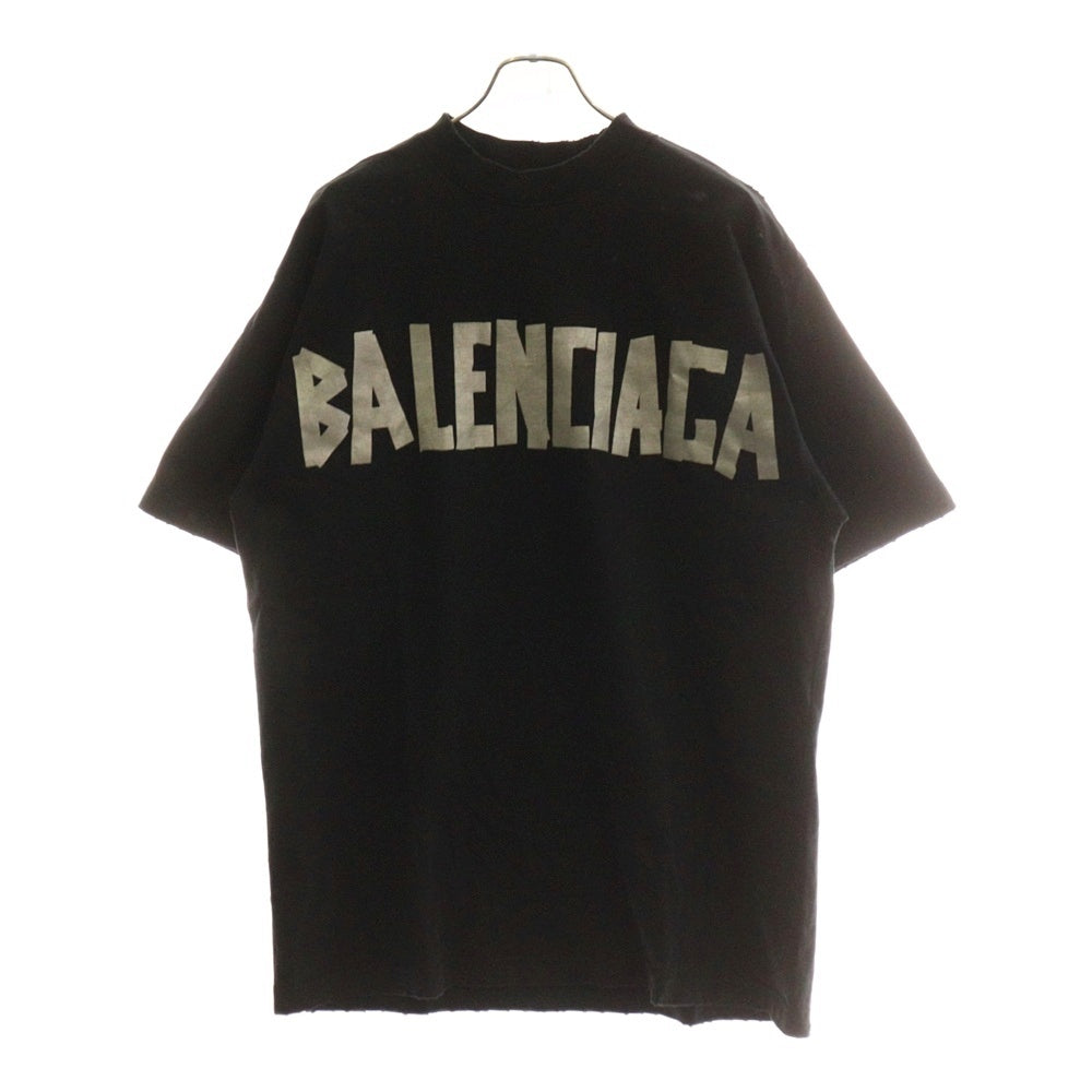 BALENCIAGA(バレンシアガ) 23SS TAPE TYPE MEDIUM FIT T-SHIRT テープタイプロゴ クルーネック半袖Tシャツ カットソー 739784 TOVA9 ブラック