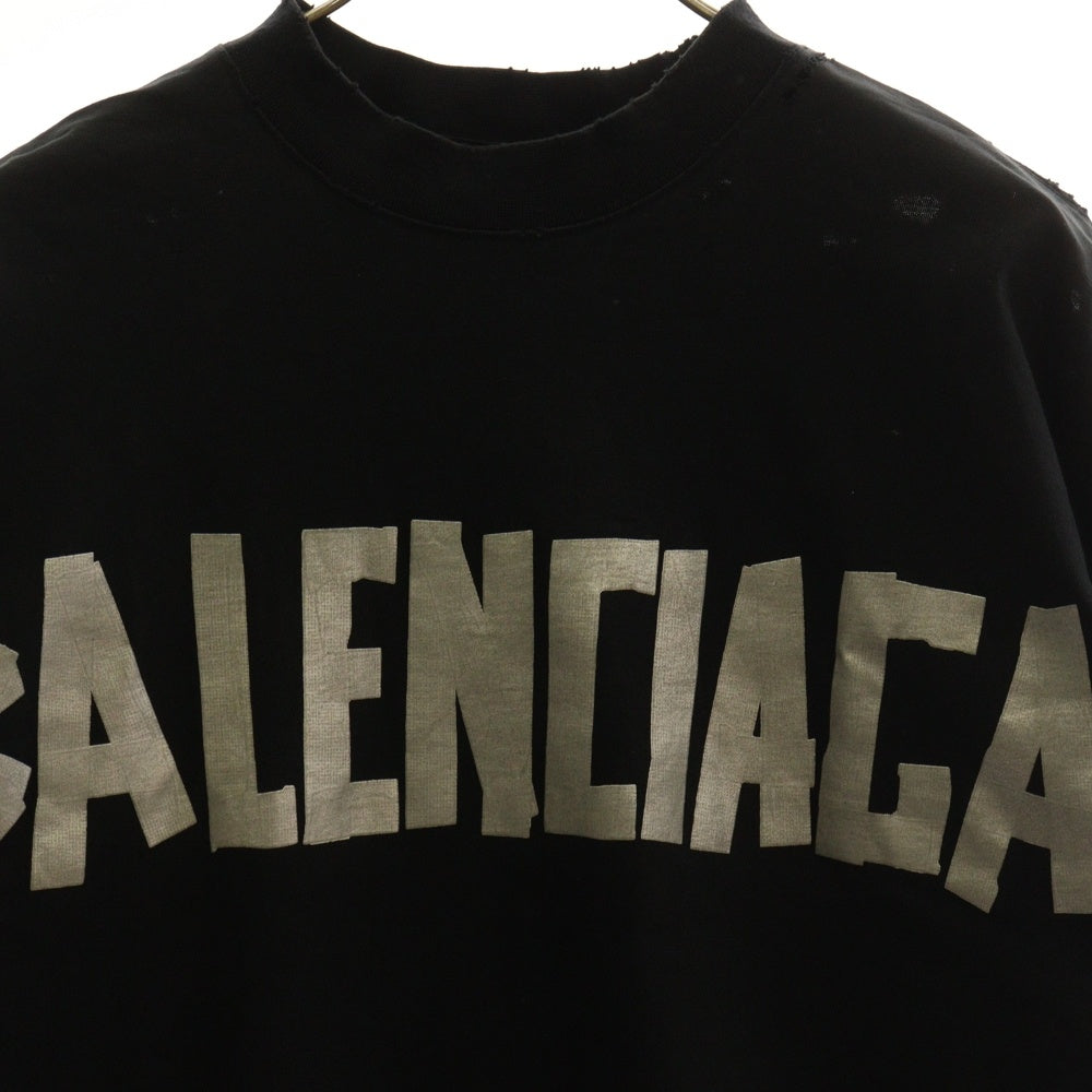 BALENCIAGA(バレンシアガ) 23SS TAPE TYPE MEDIUM FIT T-SHIRT テープタイプロゴ クルーネック半袖Tシャツ カットソー 739784 TOVA9 ブラック