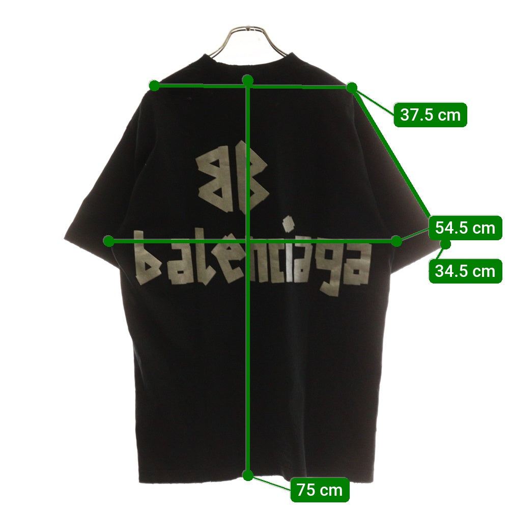 BALENCIAGA(バレンシアガ) 23SS TAPE TYPE MEDIUM FIT T-SHIRT テープタイプロゴ クルーネック半袖Tシャツ カットソー 739784 TOVA9 ブラック