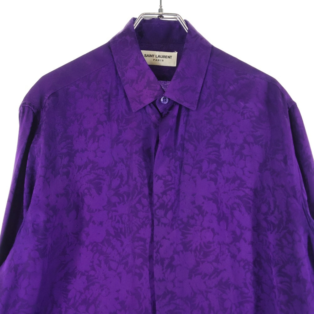 SAINT LAURENT PARIS(サンローランパリ) 22SS フローラル柄シルク長袖シャツ 646850 Y2E32 パープル