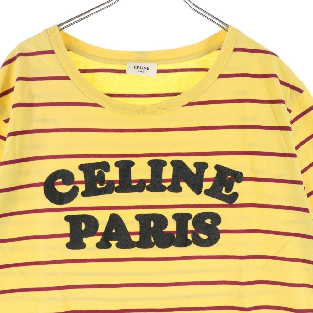 CELINE(セリーヌ) 20SS Striped Flocke Logo Tee 2X309810I ストライプフロッキーロゴ ボーダー半袖Tシャツ イエロー