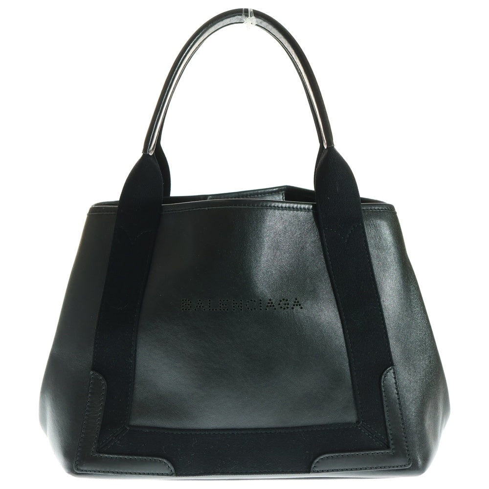 BALENCIAGA(バレンシアガ) ネイビーカバス S パンチングロゴレザーハンドバッグ トートバッグ シルバー金具 ブラック 339933