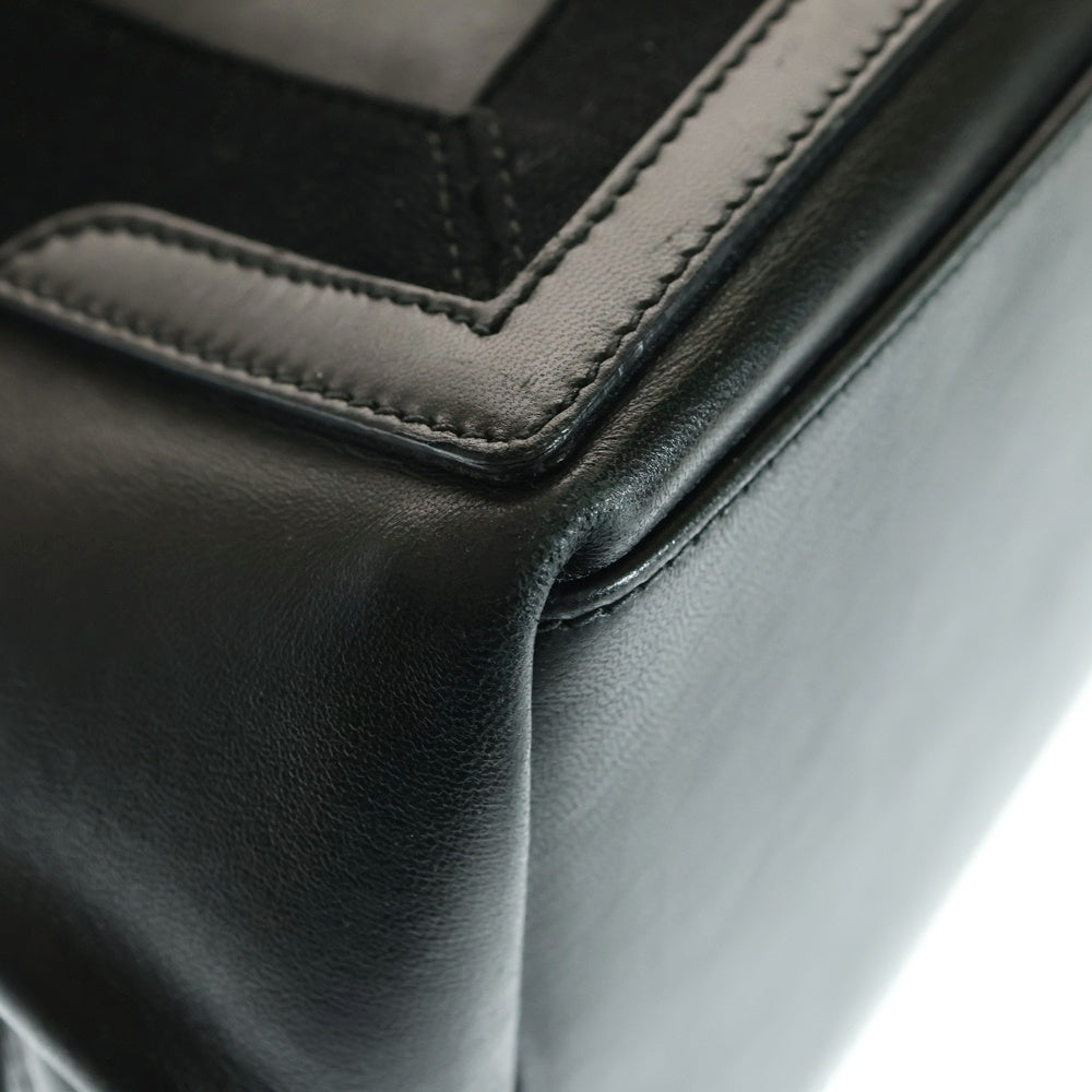 BALENCIAGA(バレンシアガ) ネイビーカバス S パンチングロゴレザーハンドバッグ トートバッグ シルバー金具 ブラック 339933