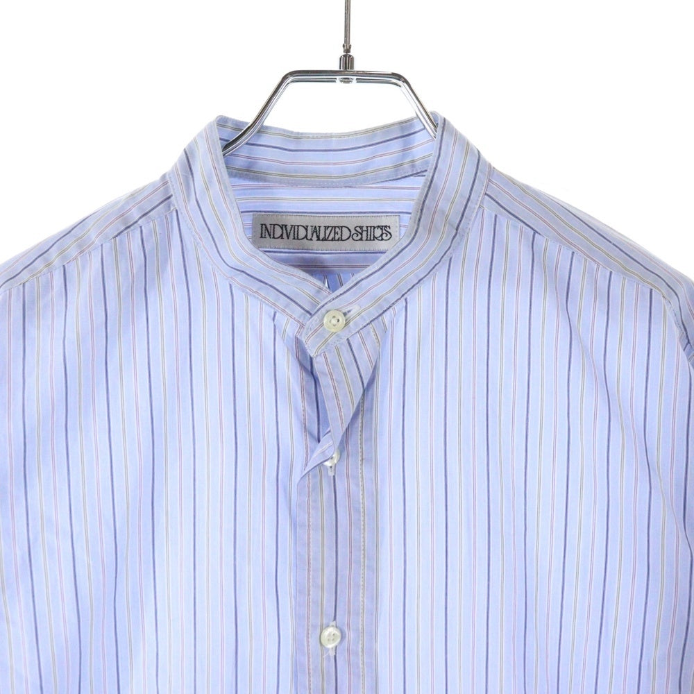 INDIVIDUALIZED SHIRTS(インディビジュアライズド シャツ) ストライプ 長袖シャツ ノーカラー長袖シャツ ブルー