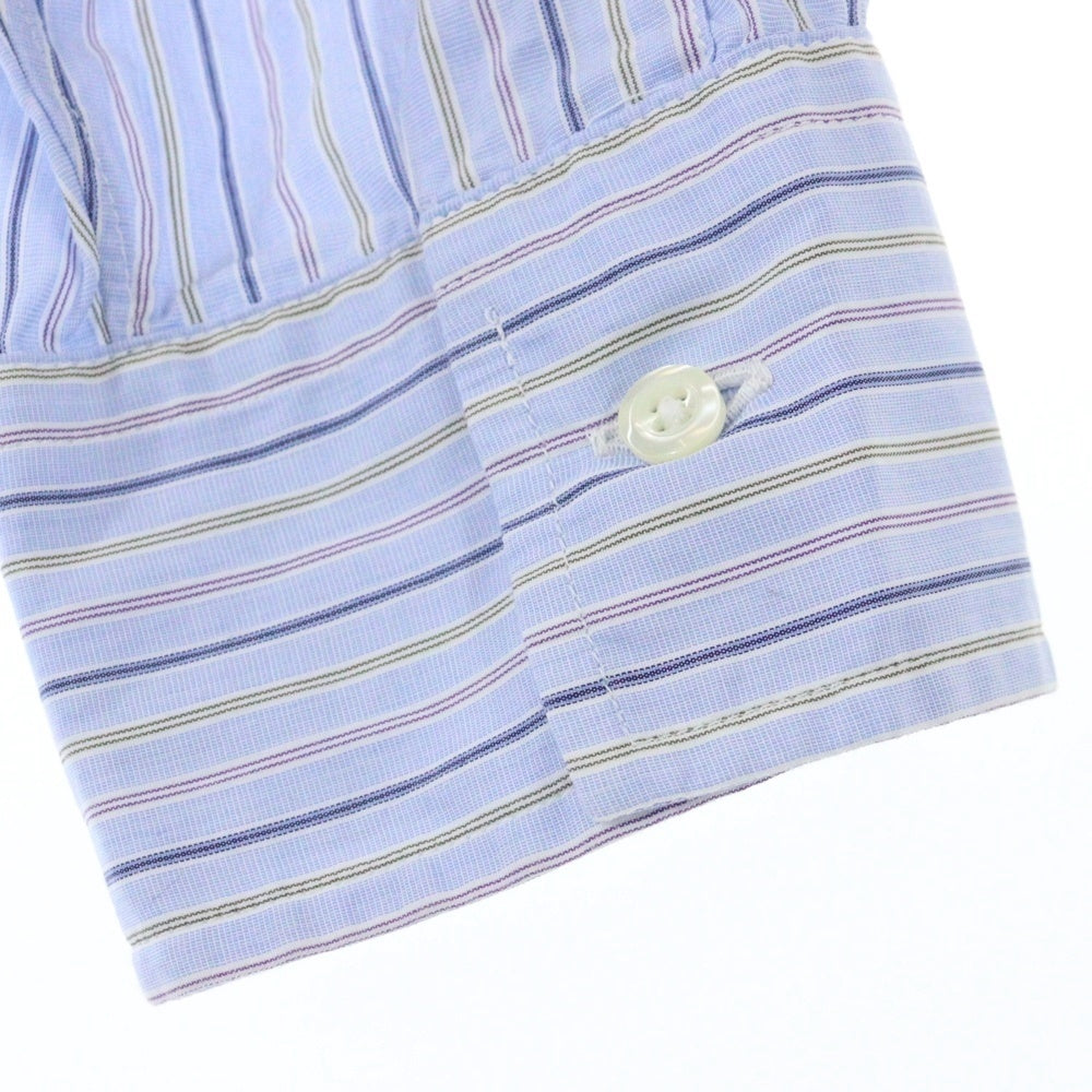 INDIVIDUALIZED SHIRTS(インディビジュアライズド シャツ) ストライプ 長袖シャツ ノーカラー長袖シャツ ブルー