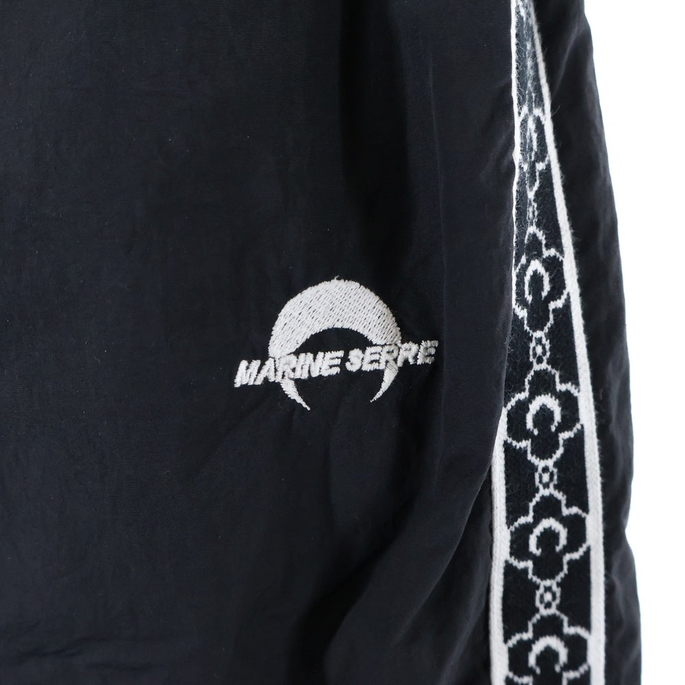 MARINE SERRE(マリーン セル) ロゴ刺繍サイドライン ナイロントラックパンツ ブラック