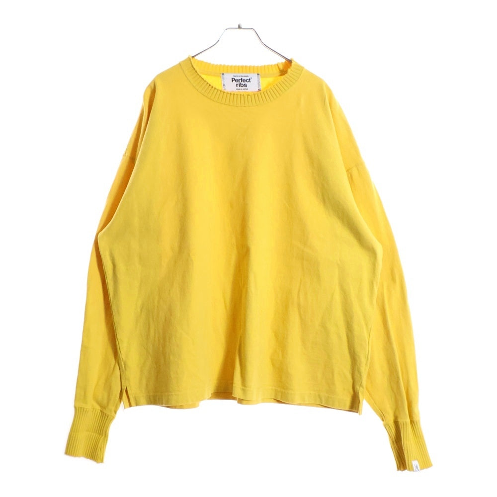 Perfect Ribs(パーフェクトリブス) ネックダメージ加工 クルーネック長袖Tシャツカットソー ロングスリーブ ロンT イエロー