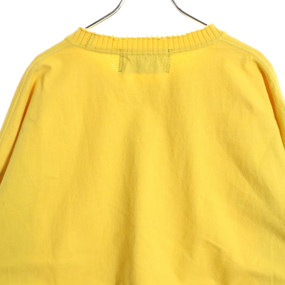 Perfect Ribs(パーフェクトリブス) ネックダメージ加工 クルーネック長袖Tシャツカットソー ロングスリーブ ロンT イエロー