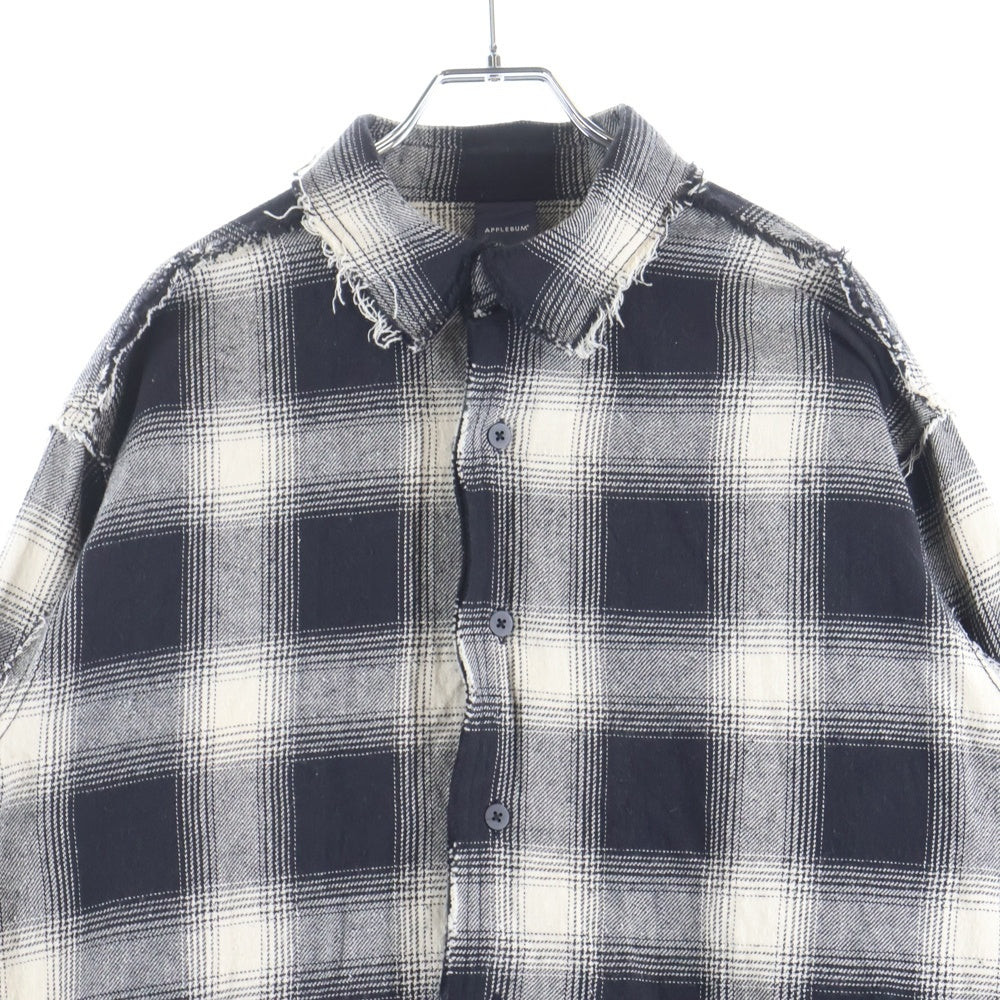APPLEBUM(アップルバム) Cut Off Nel Shirt 2420203 カットオフネルシャツ チェック柄長袖シャツ ブラック/ホワイト