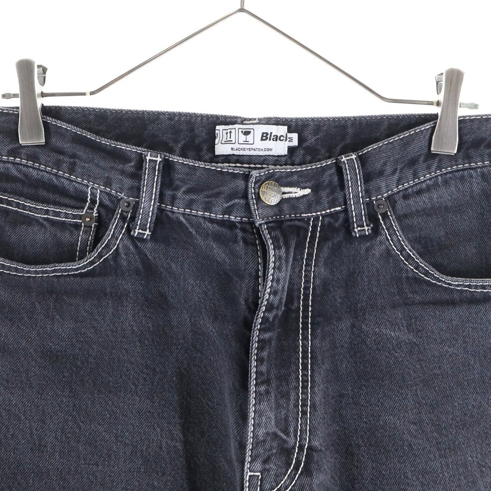 THE BLACK EYE PATCH(ブラックアイパッチ) サイドロゴ刺繍 ステッチデザイン ワイドデニムパンツ ジーンズ グレー