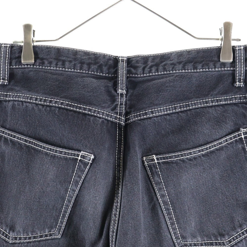 THE BLACK EYE PATCH(ブラックアイパッチ) サイドロゴ刺繍 ステッチデザイン ワイドデニムパンツ ジーンズ グレー