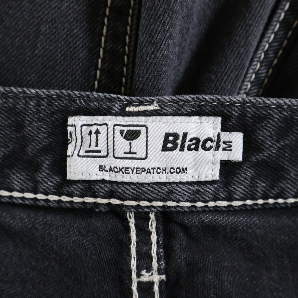THE BLACK EYE PATCH(ブラックアイパッチ) サイドロゴ刺繍 ステッチデザイン ワイドデニムパンツ ジーンズ グレー