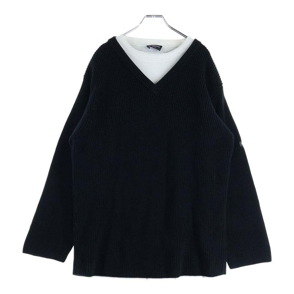 BALENCIAGA(バレンシアガ) 21AW Layered Sweater 678555 T3218 Tシャツレイヤード クルーネックニットセーター ブラック