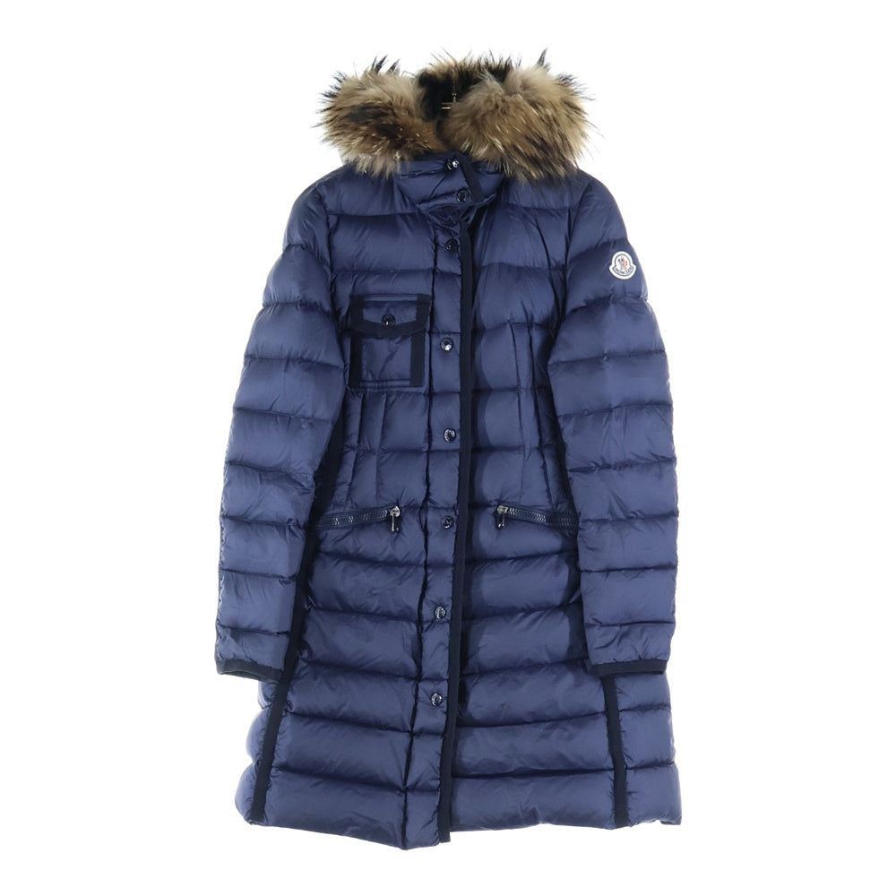 MONCLER(モンクレール) HERMIFUR GIUBBOTTO E20934990015 53048 エルミファー ロングダウンジャケット ファーフーディー ネイビー レディース