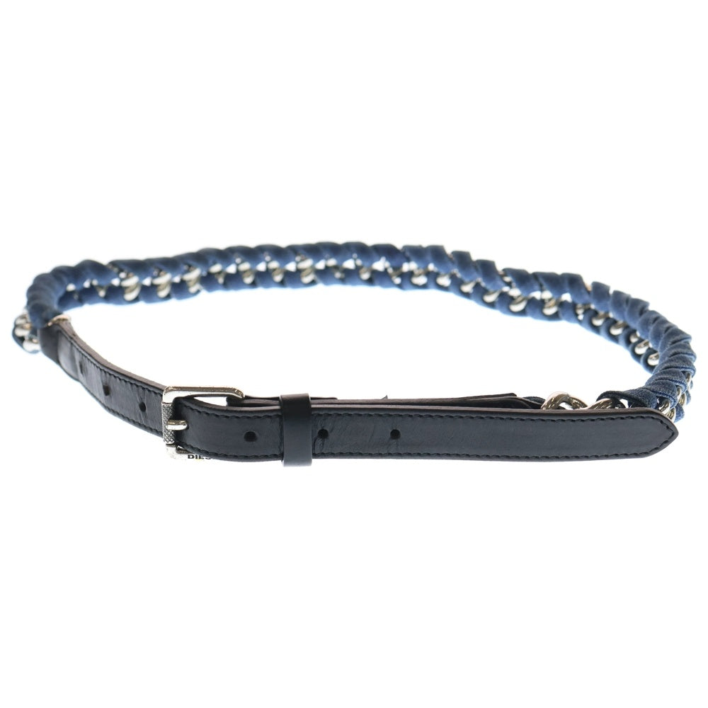 DIESEL(ディーゼル) メッシュ デニム レザー ベルト ブルー/ブラック レディース