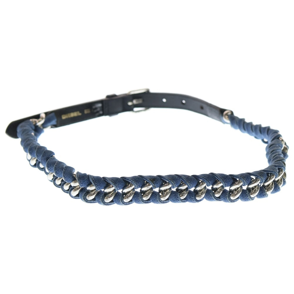 DIESEL(ディーゼル) メッシュ デニム レザー ベルト ブルー/ブラック レディース