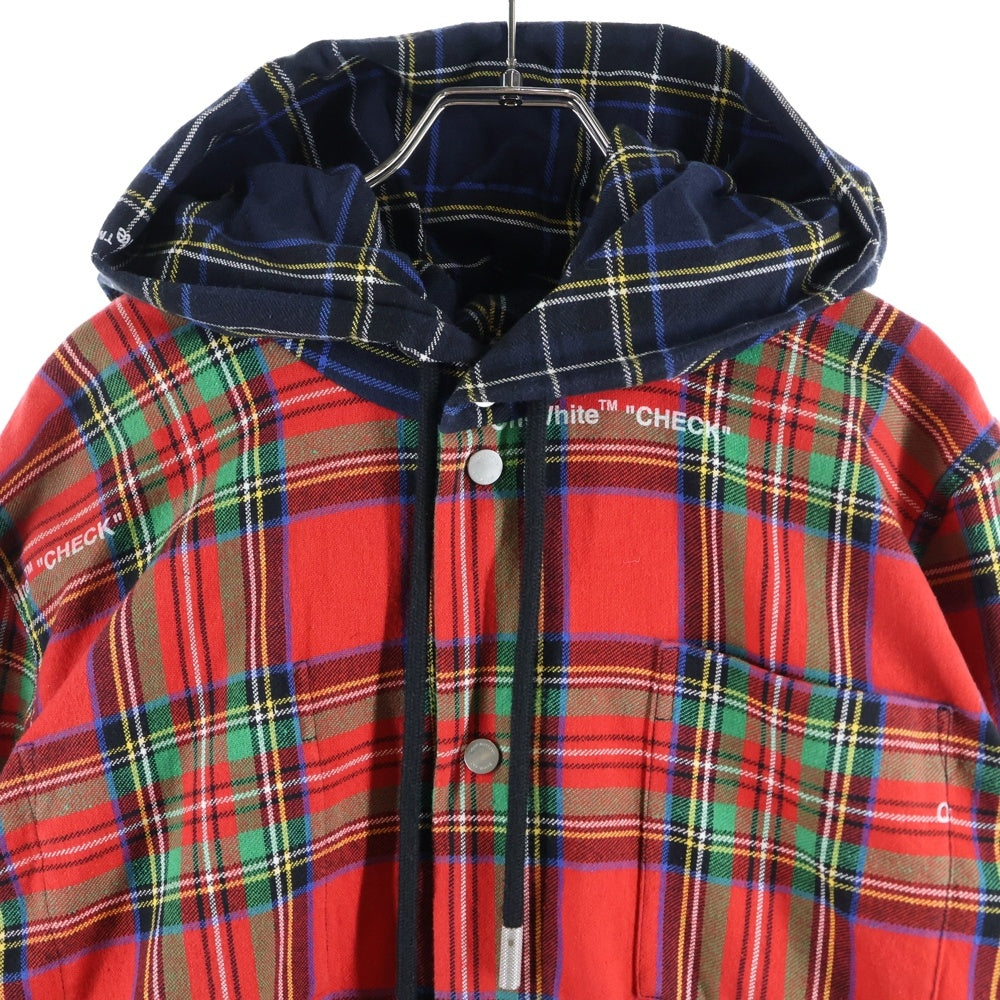 OFF-WHITE(オフホワイト) LOGO CHECK SHIRTS 長袖チェックシャツ フーディー レッド OMGA043S18792013
