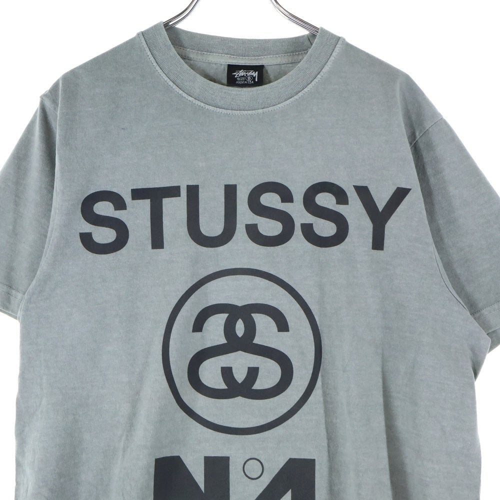 STUSSY(ステューシー) NO.4 PIG DYED TEE フロントロゴプリント クルーネック半袖Tシャツカットソー グレー