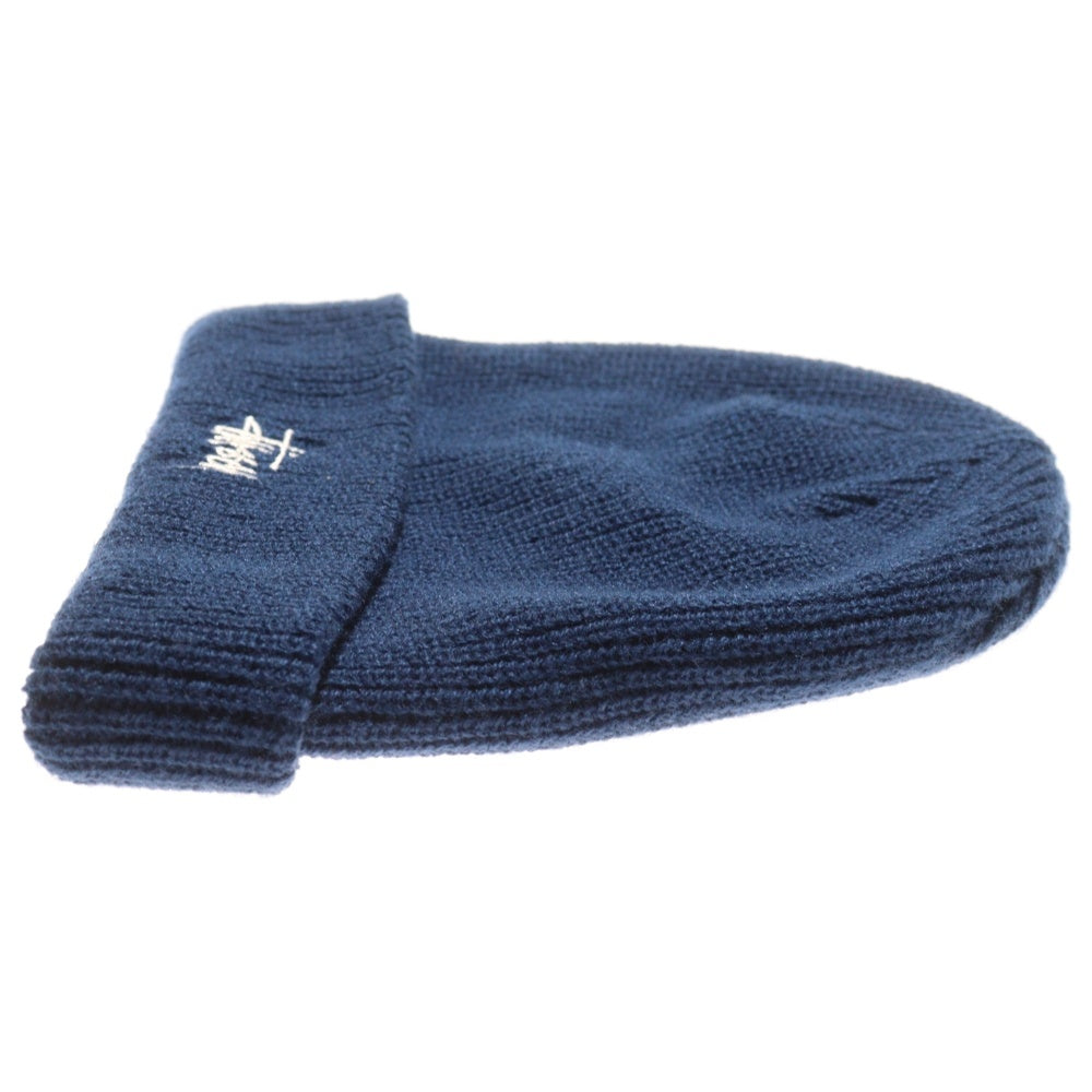 STUSSY(ステューシー) Front Logo Beanie 1321019 フロントワンポイントロゴ刺繍 リブニットビーニー ニット帽 帽子 ネイビー