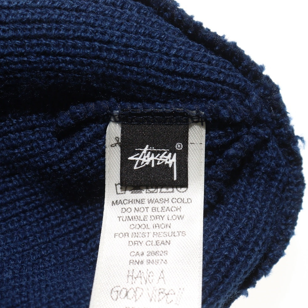 STUSSY(ステューシー) Front Logo Beanie 1321019 フロントワンポイントロゴ刺繍 リブニットビーニー ニット帽 帽子 ネイビー