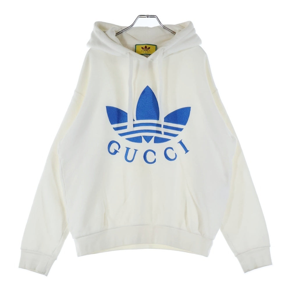 GUCCI(グッチ) ×adidas アディダス トレフォイルエンブロイダリープルオーバースウェットパーカー フーディー ホワイト 702607