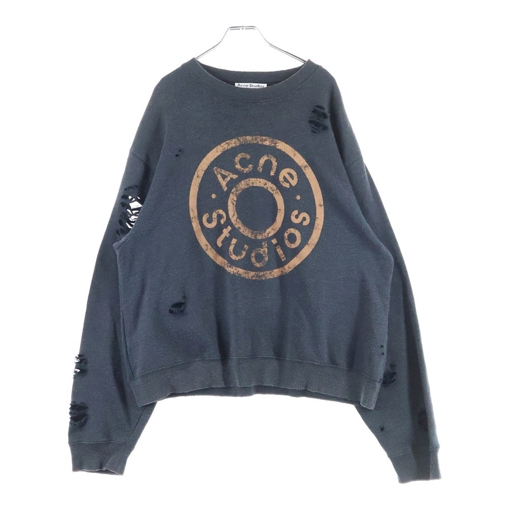 Acne Studios(アクネ ストゥディオズ) Circle Logo Sweater FN-UX-SWEA000044 CI0179 サークルロゴ ダメージ加工 クルーネックスウェットトレーナー ブラック/ブラウン