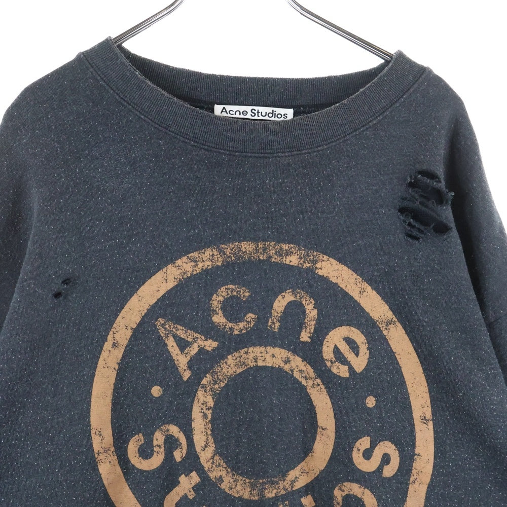 Acne Studios(アクネ ストゥディオズ) Circle Logo Sweater FN-UX-SWEA000044 CI0179 サークルロゴ ダメージ加工 クルーネックスウェットトレーナー ブラック/ブラウン