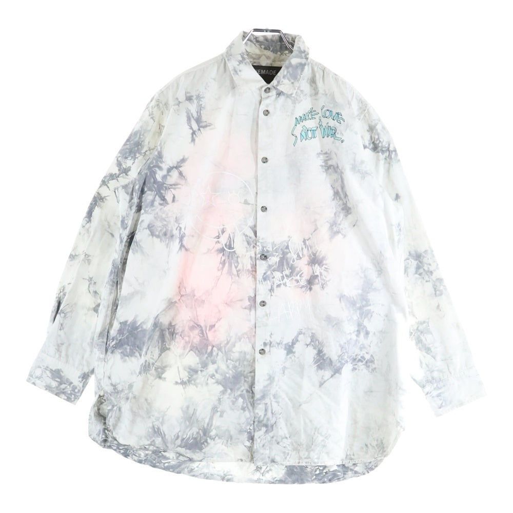 ONEMADE(ワンメイド) Handmade Print Military Shirt ハンドメイドプリント 総柄 ミリタリーシャツ 長袖シャツ ホワイト