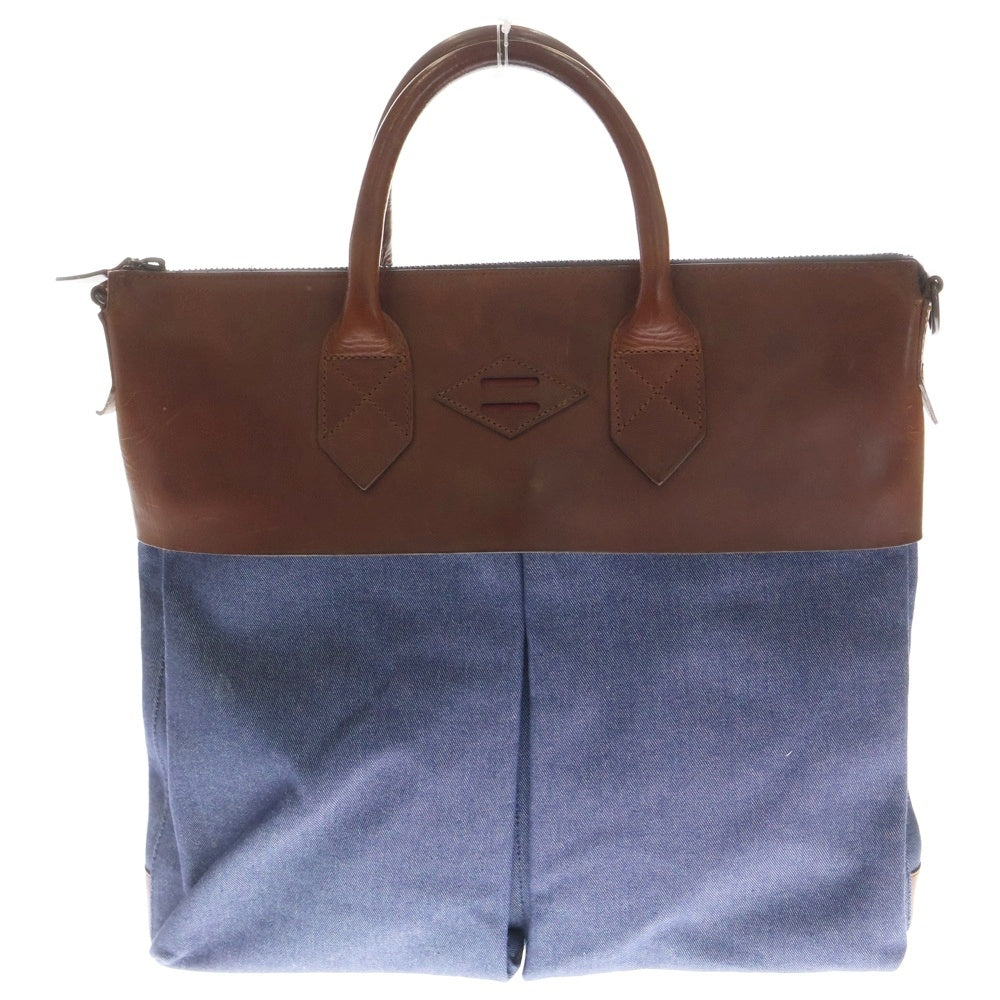 NO BRAND(ノーブランド) LEON FLAM(レオンフラム) SAC 21H デニムレザー切り替えビジネスバッグ ネイビー/ブラウン