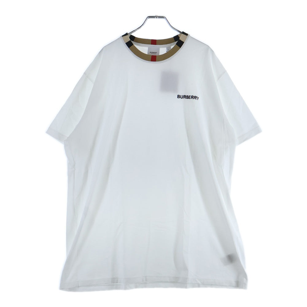 BURBERRY(バーバリー) 22SS ネックチェックロゴクルーネック半袖Tシャツカットソー ホワイト 8069539