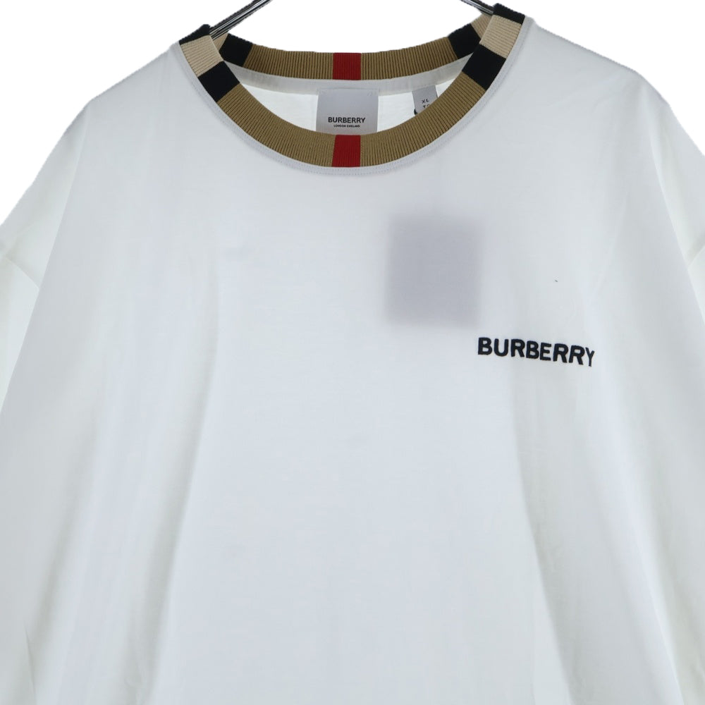BURBERRY(バーバリー) 22SS ネックチェックロゴクルーネック半袖Tシャツカットソー ホワイト 8069539