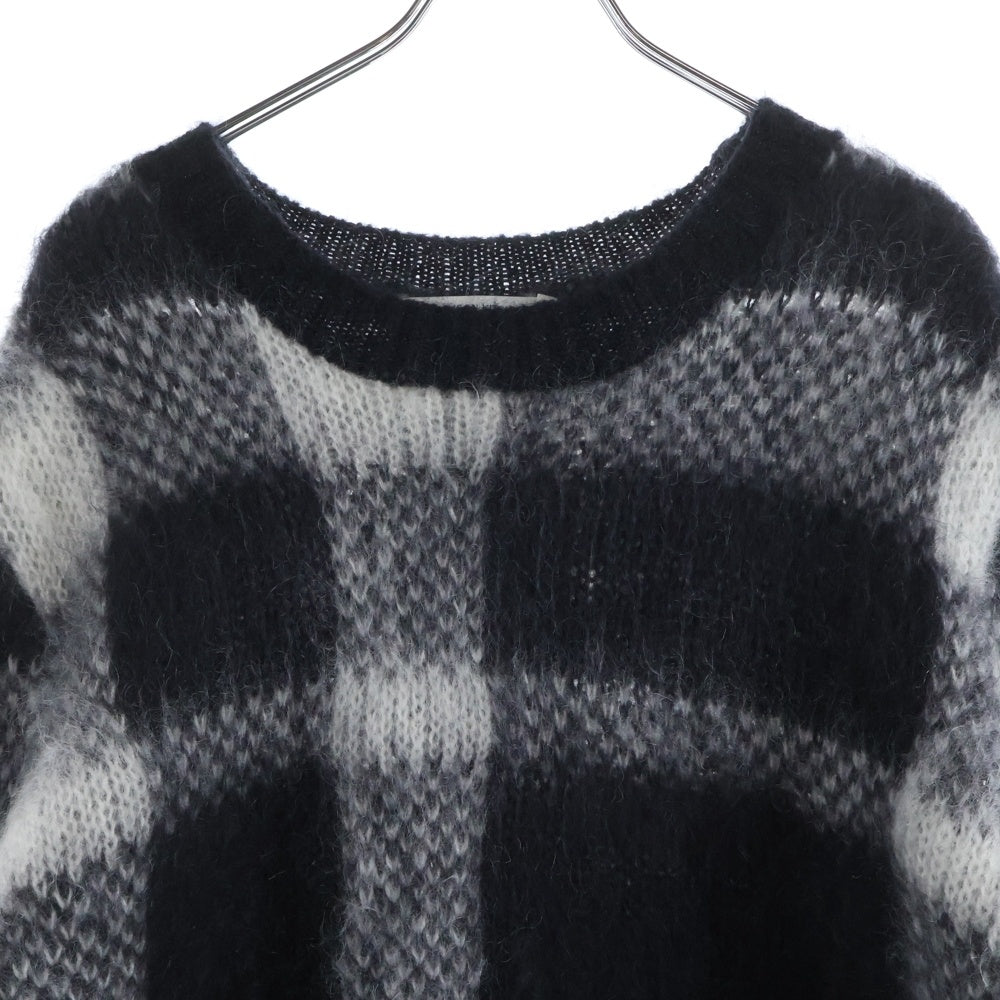 MAISON KITSUNE(メゾンキツネ) Mohair Check Kint JM00557KT1072 モヘア チェック クルーネックニットセーター ブラック/ホワイト