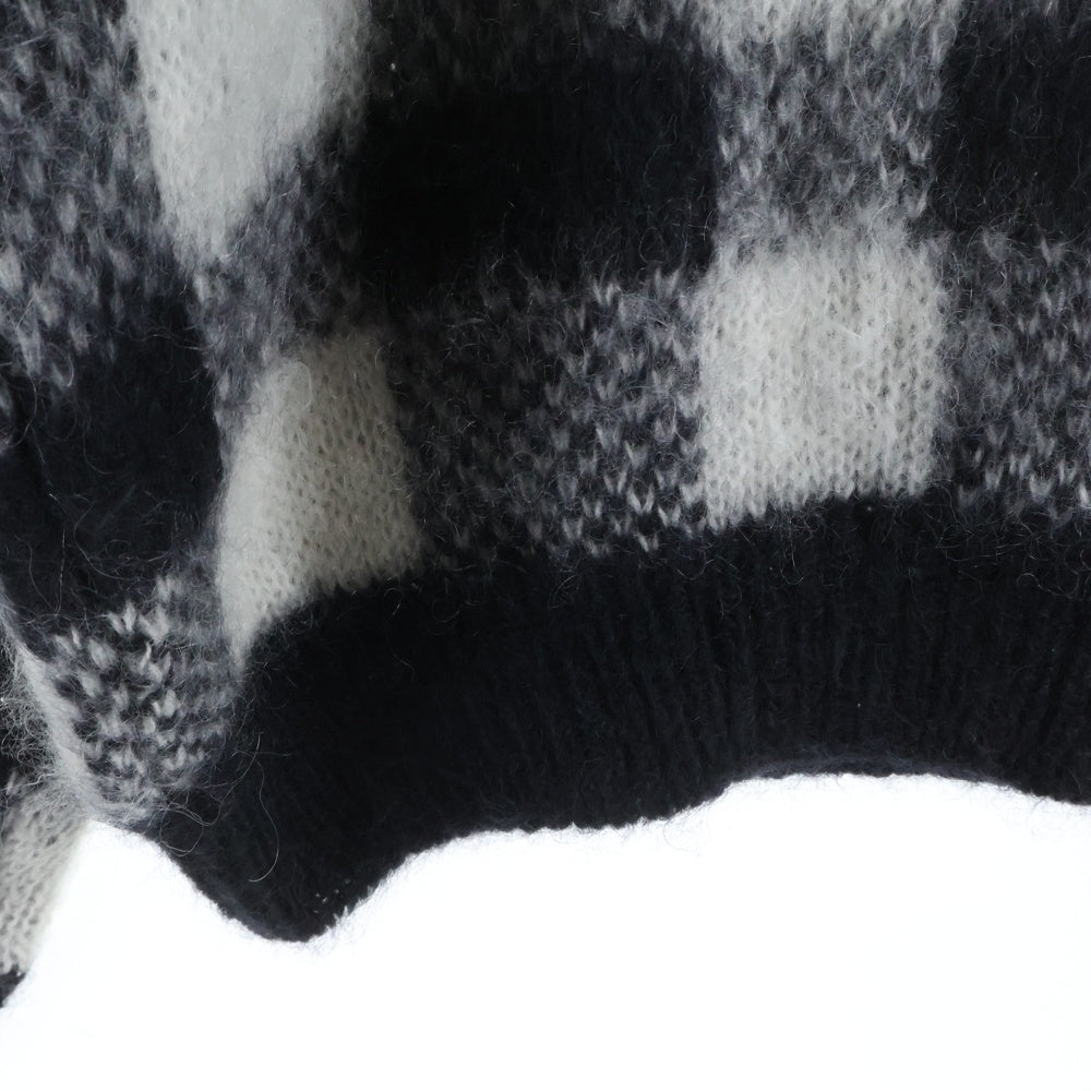 MAISON KITSUNE(メゾンキツネ) Mohair Check Kint JM00557KT1072 モヘア チェック クルーネックニットセーター ブラック/ホワイト