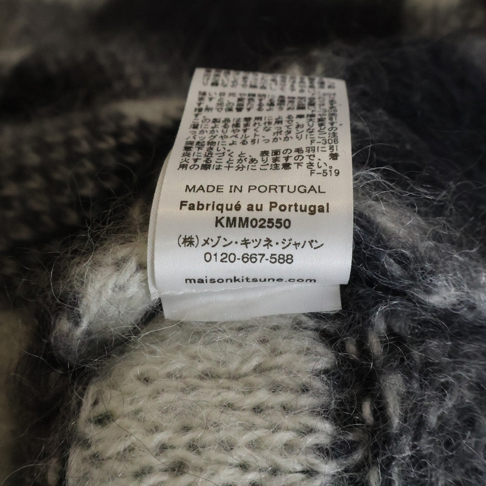 MAISON KITSUNE(メゾンキツネ) Mohair Check Kint JM00557KT1072 モヘア チェック クルーネックニットセーター ブラック/ホワイト