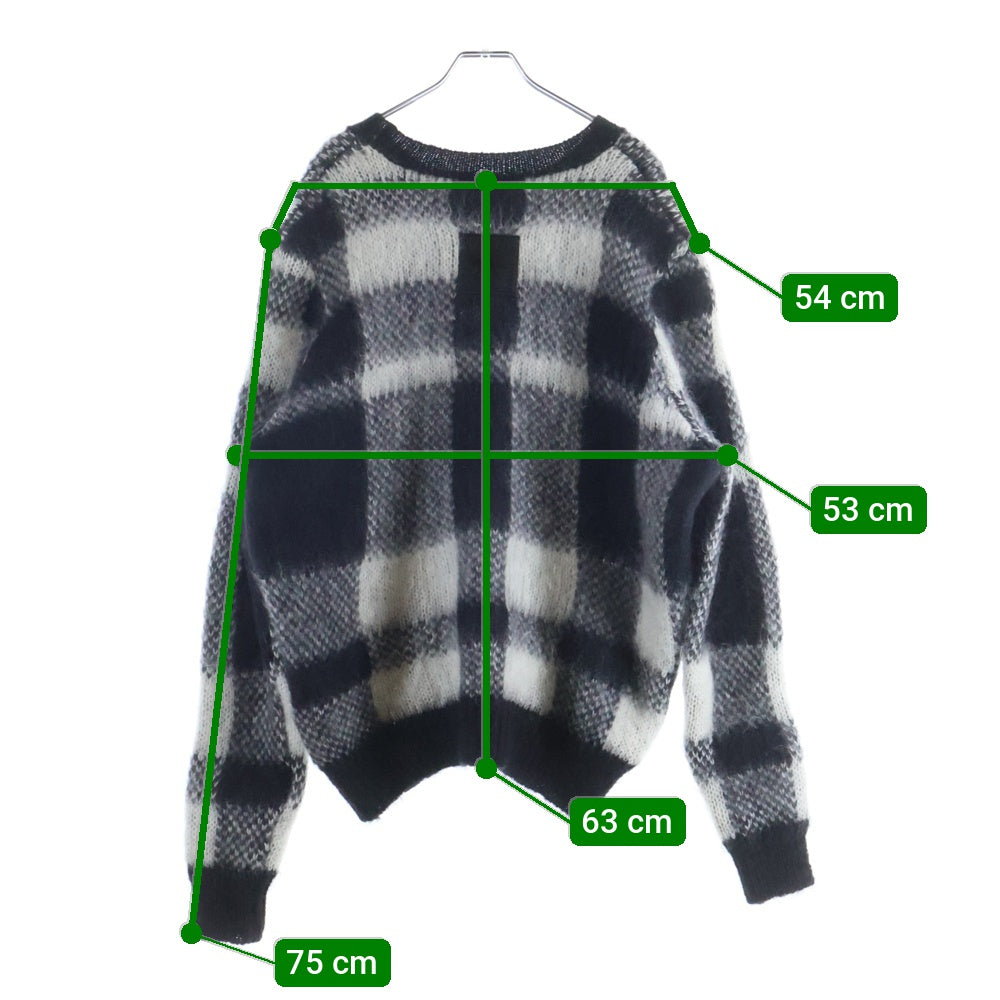 MAISON KITSUNE(メゾンキツネ) Mohair Check Kint JM00557KT1072 モヘア チェック クルーネックニットセーター ブラック/ホワイト