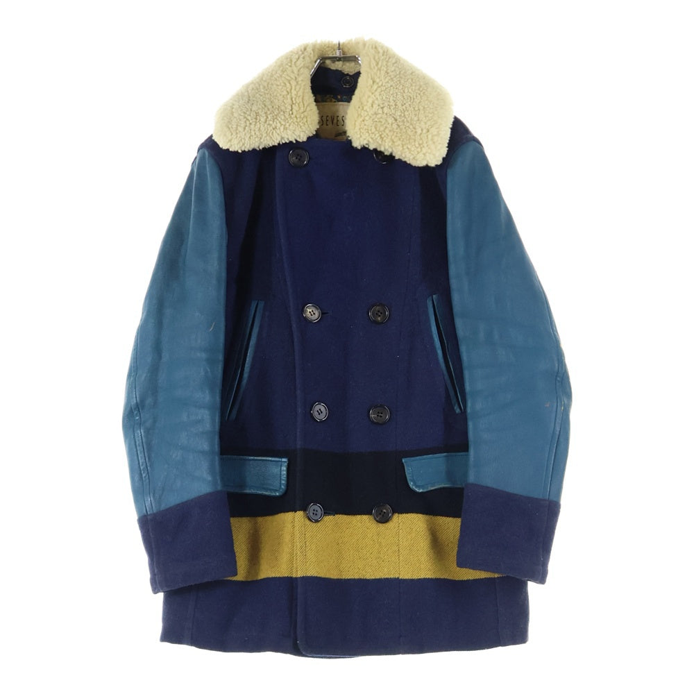 SEVESKIG(セヴシグ) レザー切替 ウールPコート 襟ボア マルチカラー JK-SV-SA-1006