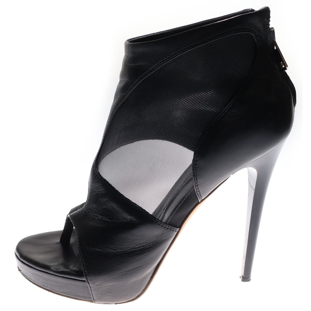 Alexander McQueen(アレキサンダーマックイーン) SHEER BLOCK ZIP BACK BABY CALF/MESH レザーハイヒールブーツ パンプス ブラック レディース