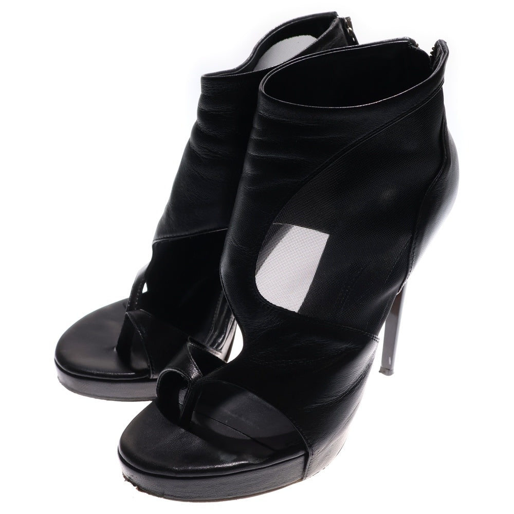 Alexander McQueen(アレキサンダーマックイーン) SHEER BLOCK ZIP BACK BABY CALF/MESH レザーハイヒールブーツ パンプス ブラック レディース