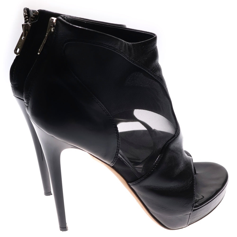 Alexander McQueen(アレキサンダーマックイーン) SHEER BLOCK ZIP BACK BABY CALF/MESH レザーハイヒールブーツ パンプス ブラック レディース