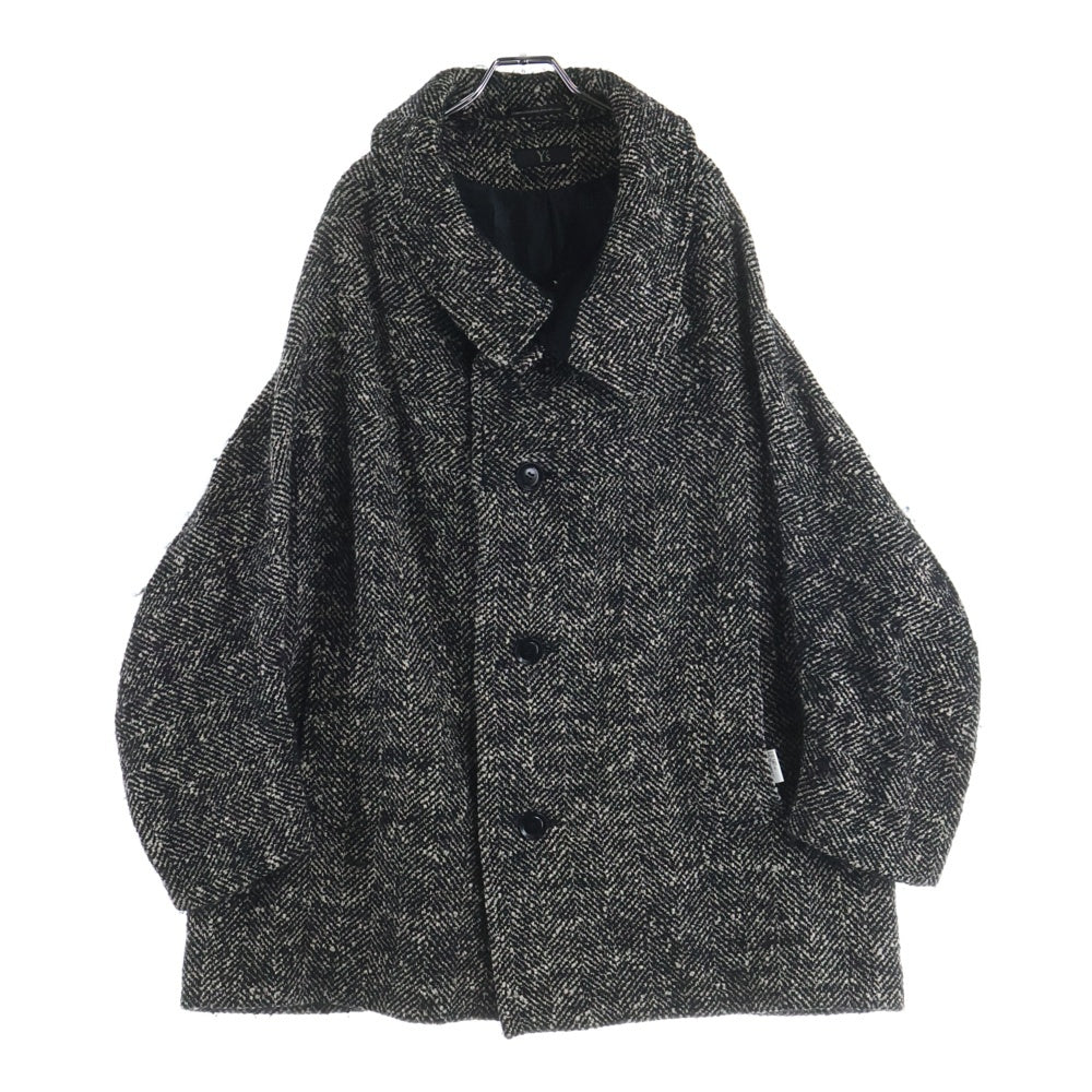 Y's(ワイズ) WOOL SLUB YARN HERRINGBONE MIDDLE CAPE COAT YX-C07-110 ウール スラブ ヤーン ヘリンボーン ミドル ケープ コート ブラック/ホワイト
