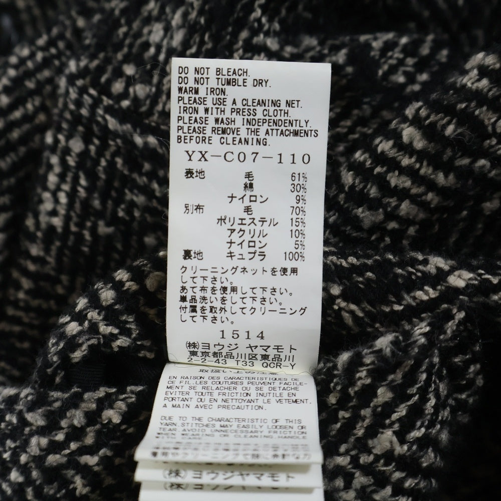 Y's(ワイズ) WOOL SLUB YARN HERRINGBONE MIDDLE CAPE COAT YX-C07-110 ウール スラブ ヤーン ヘリンボーン ミドル ケープ コート ブラック/ホワイト