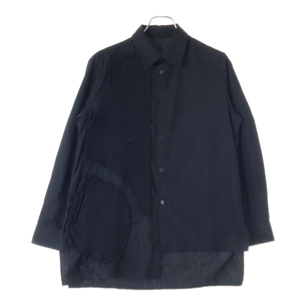 Y's(ワイズ) Wool Design Long Sleeve Shirt YC-B06-802 フロントウールデザイン 長袖ドッキングシャツ ブラック